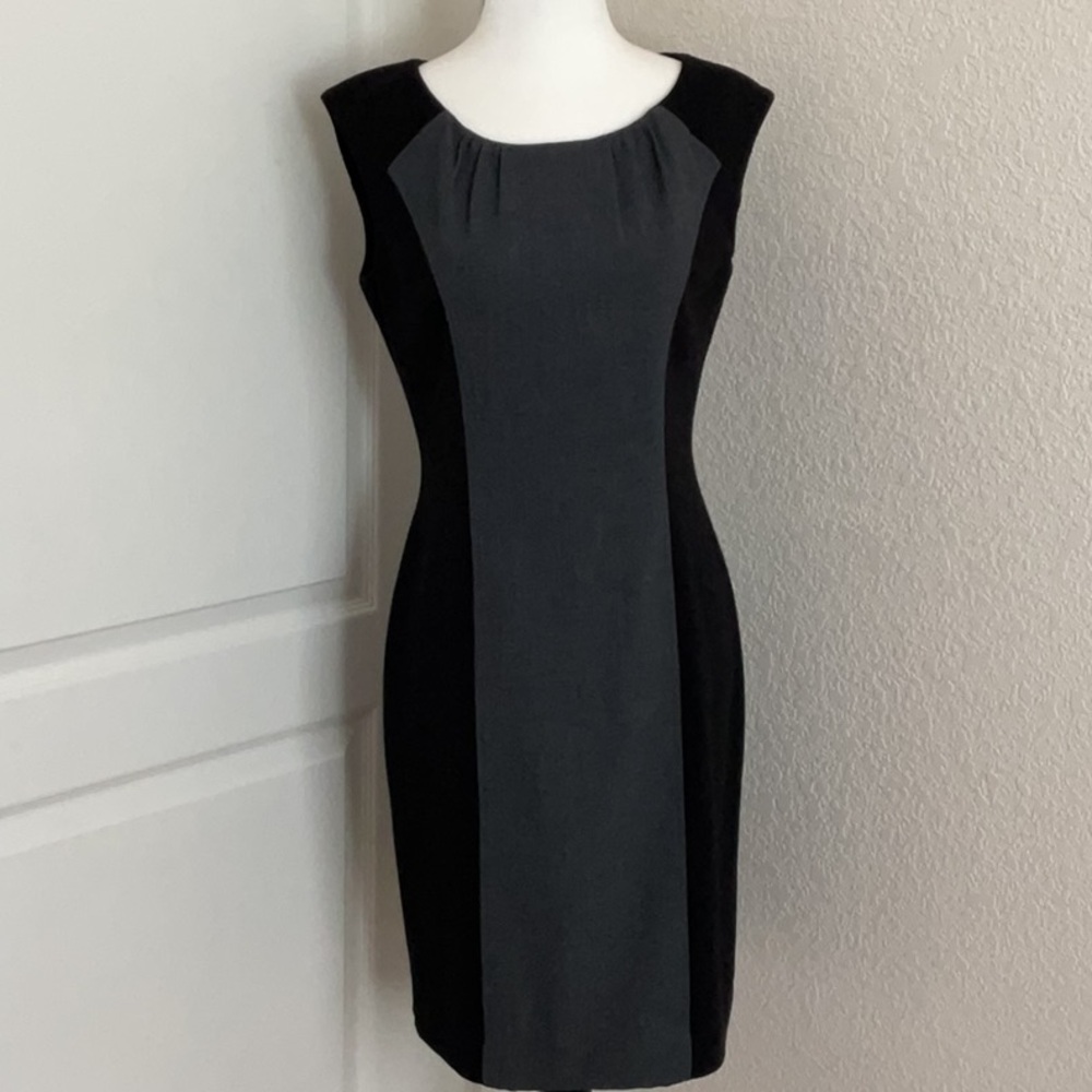 Calvin Klein Black and Grey Sheath Dress (Size 6)